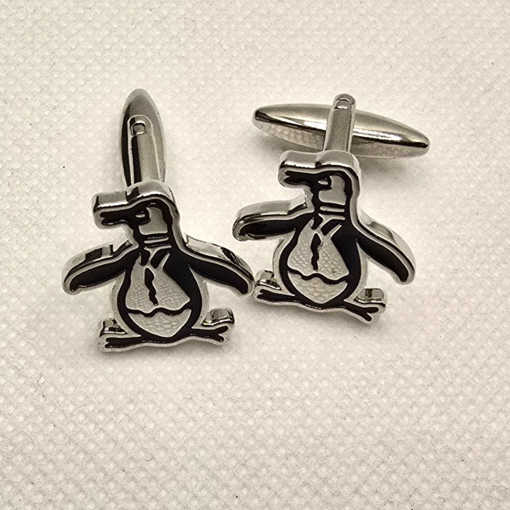 Original Penguin Cufflinks Logo Cute Novelty Menswear Silver Black
